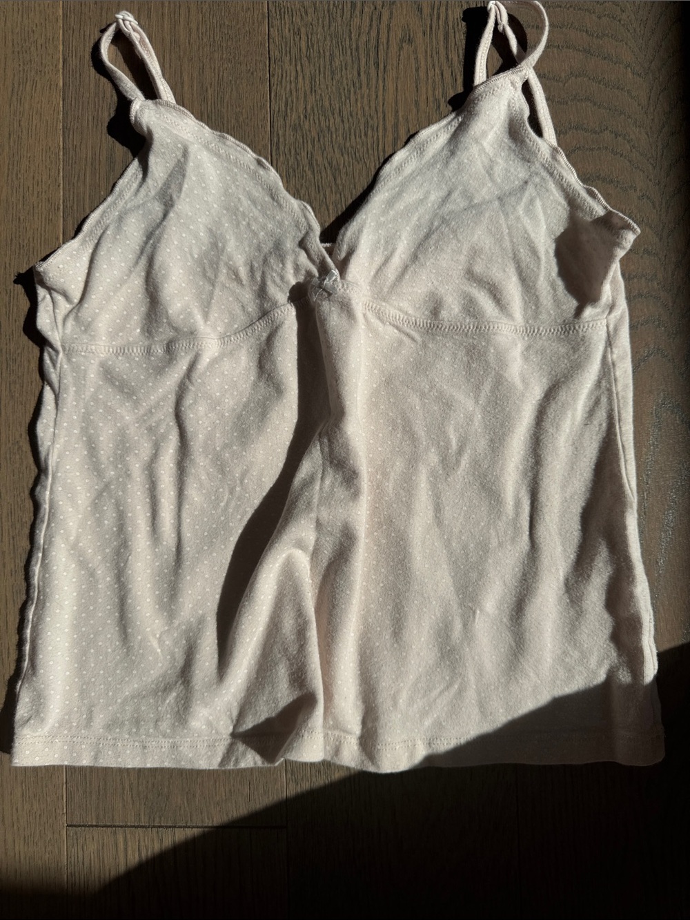 Brandy Melville baby pink & white POLKADOT tank with ruffle and bow